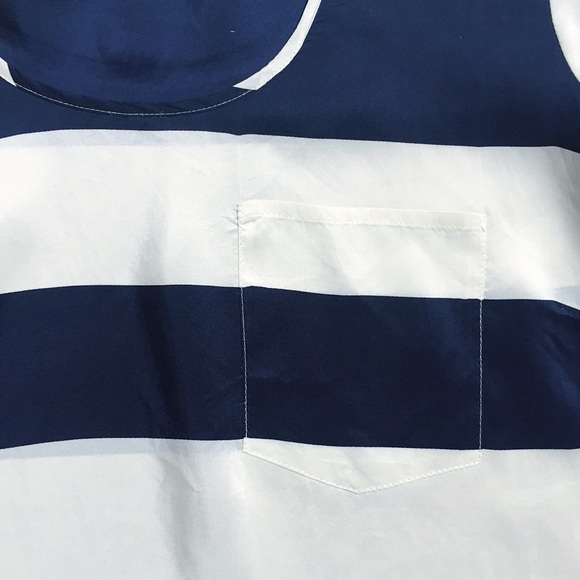 SOLD J Crew • 100% silk navy striped popover top - Picture 5 of 6